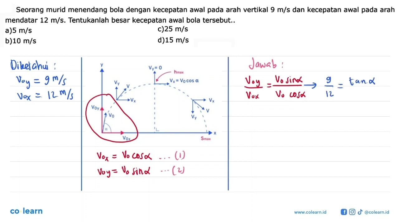 Seorang murid menendang bola dengan kecepatan awal pada