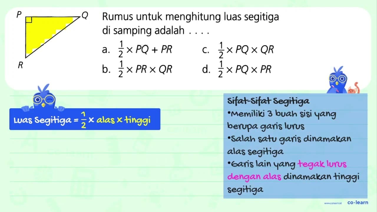 PQR Rumus untuk menghitung luas segitiga di samping adalah