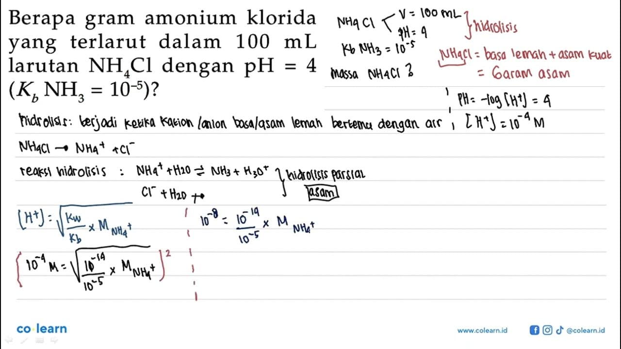 Berapa gram amonium klorida yang terlarut dalam 100 mL