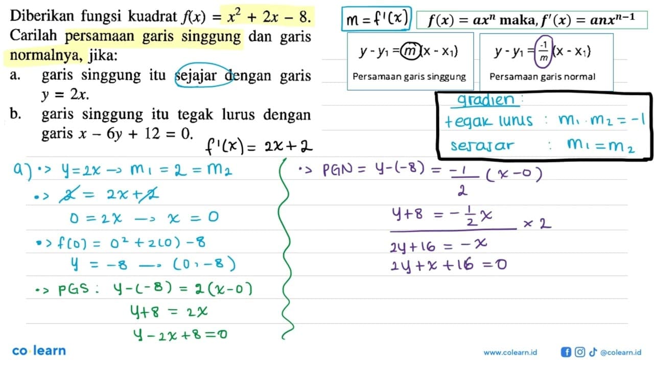 Diberikan fungsi kuadrat f(x)=x^2+2x-8. Carilah persamaan