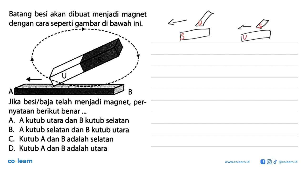 Batang besi akan dibuat menjadi magnet dengan cara seperti