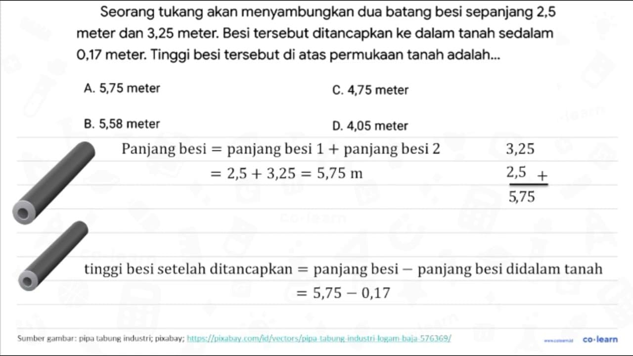 Seorang tukang akan menyambungkan dua batang besi sepanjang