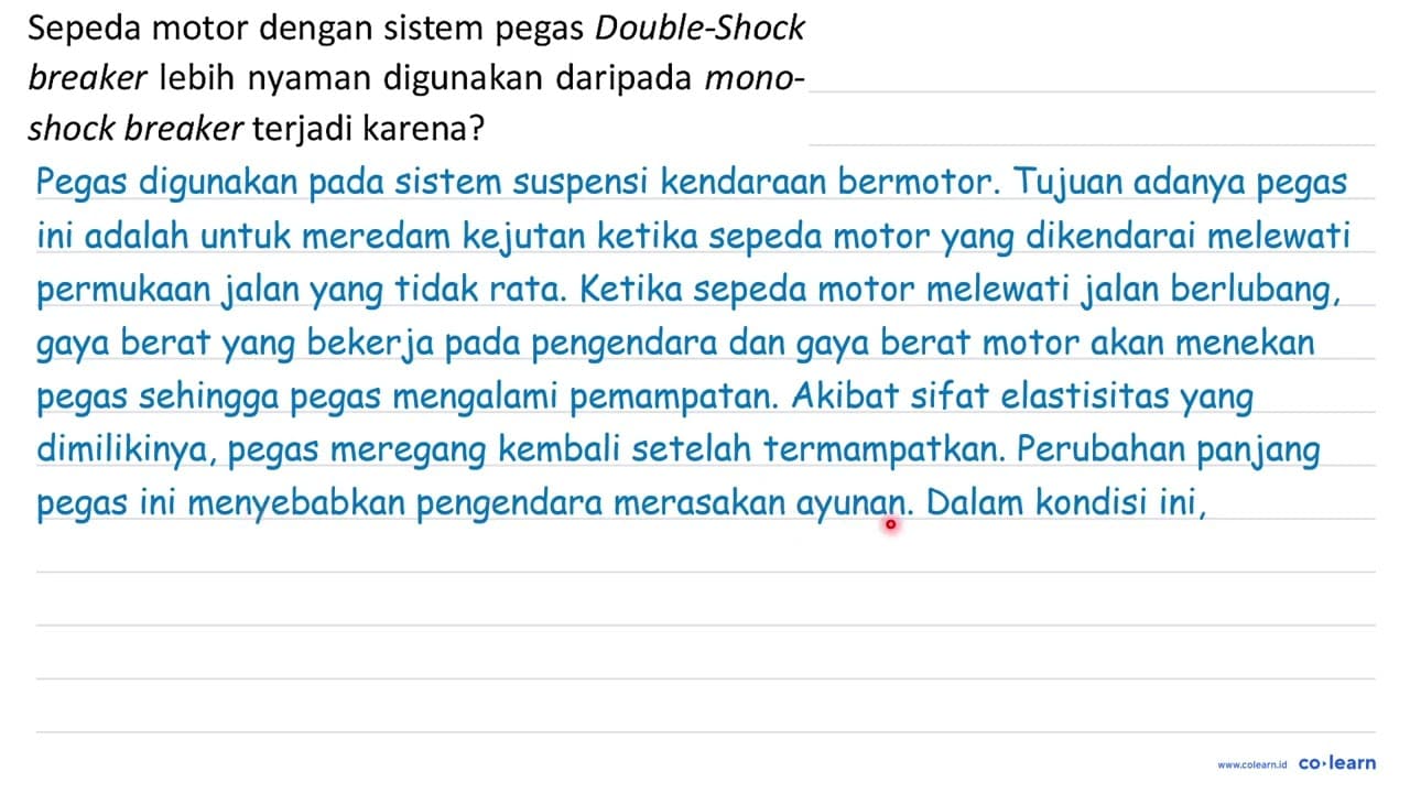 Sepeda motor dengan sistem pegas Double-Shock breaker lebih