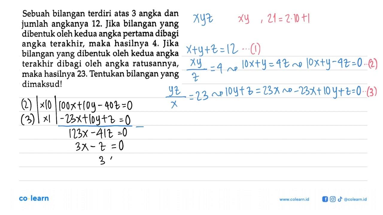 Sebuah bilangan terdiri atas 3 angka dan jumlah angkanya