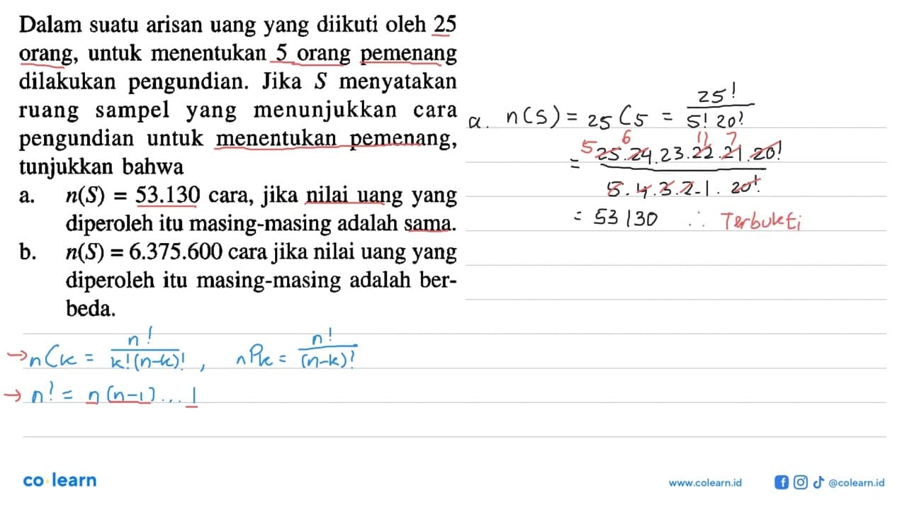 Dalam suatu arisan uang yang diikuti oleh 25 orang, untuk