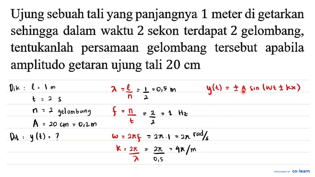 Ujung sebuah tali yang panjangnya 1 meter di getarkan