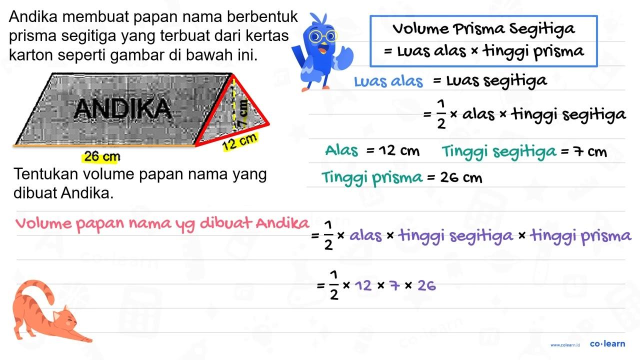 Andika membuat papan nama berbentuk prisma segitiga yang