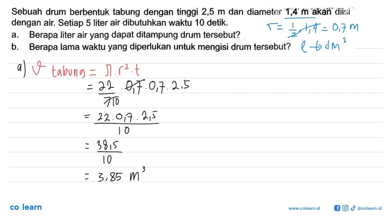 Sebuah drum berbentuk tabung dengan tinggi 2,5 m dan