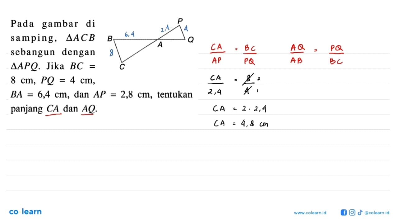 Pada gambar di samping, segitiga ACB sebangun dengan