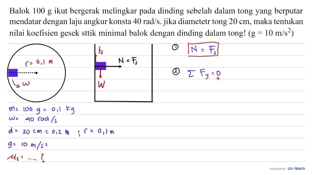 Balok 100 g ikut bergerak melingkar pada dinding sebelah