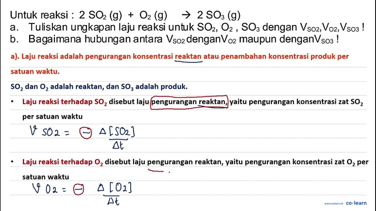 Untuk reaksi : 2 SO_(2)(~g)+O_(2)(~g) -> 2 SO_(3)(~g) a.