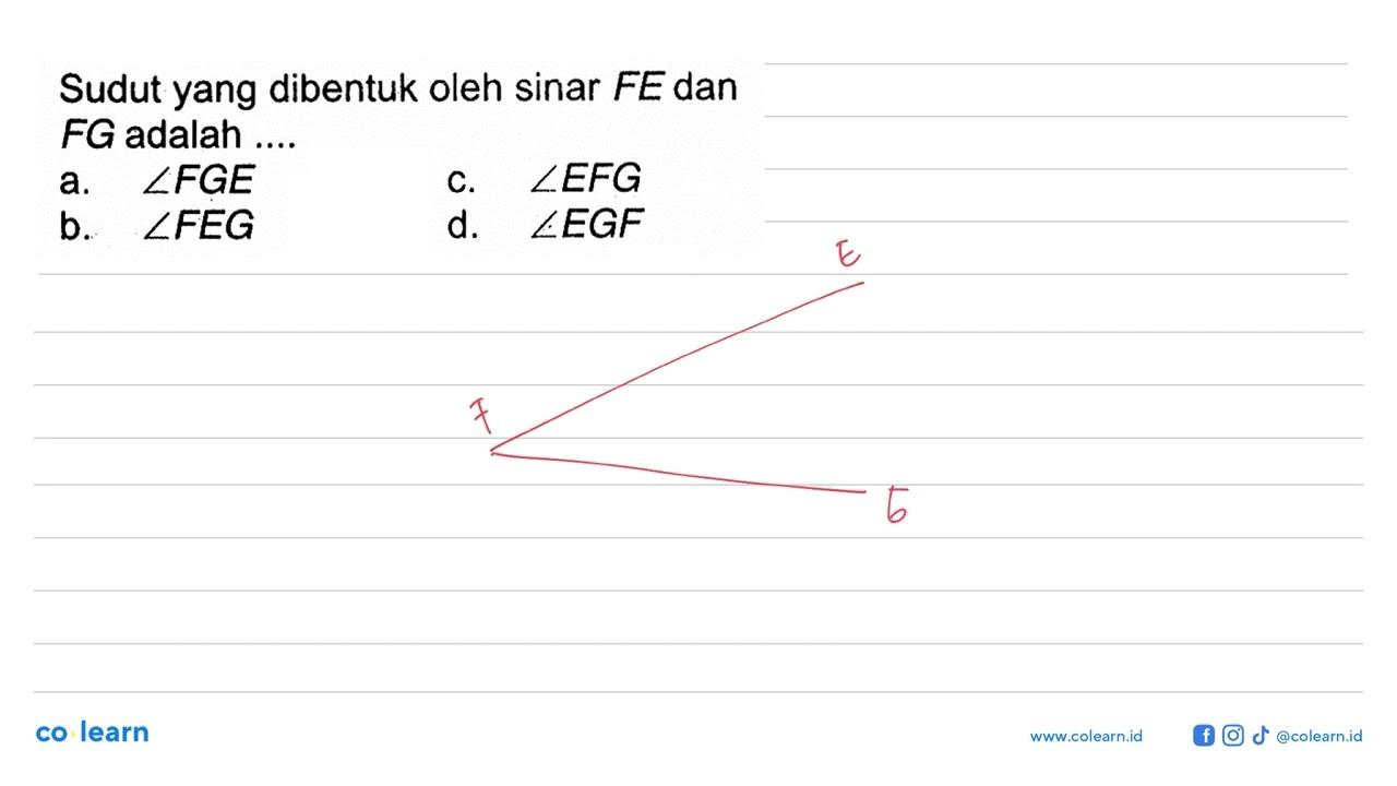 Sudut yang dibentuk oleh sinar FE dan FG adalah....