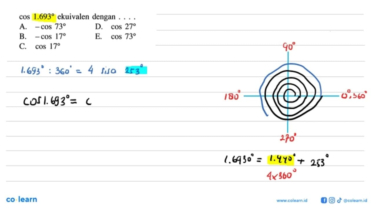cos 1.693 ekuivalen dengan ...