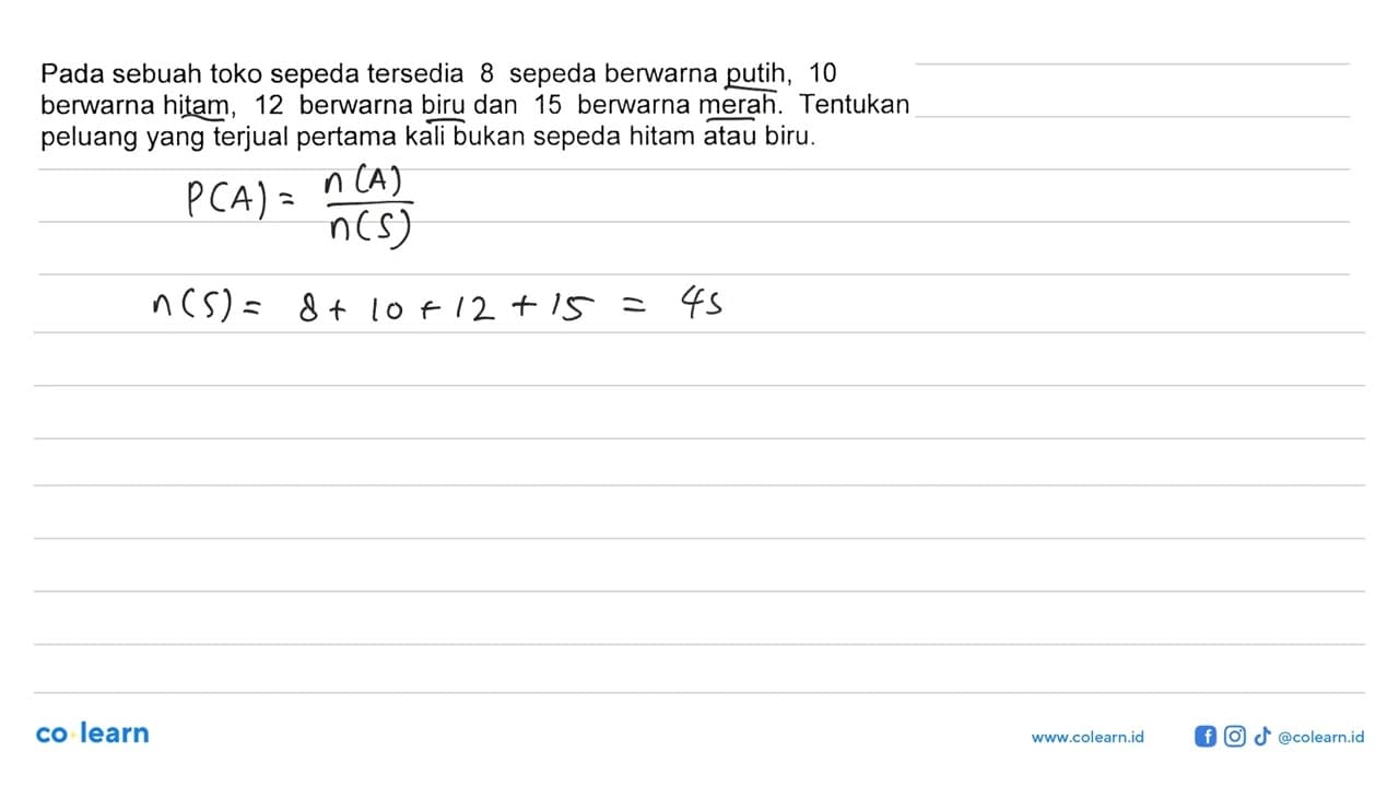 Pada sebuah toko sepeda tersedia 8 sepeda berwarna putih,