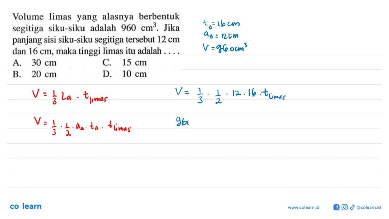 Volume limas yang alasnya berbentuk segitiga siku-siku