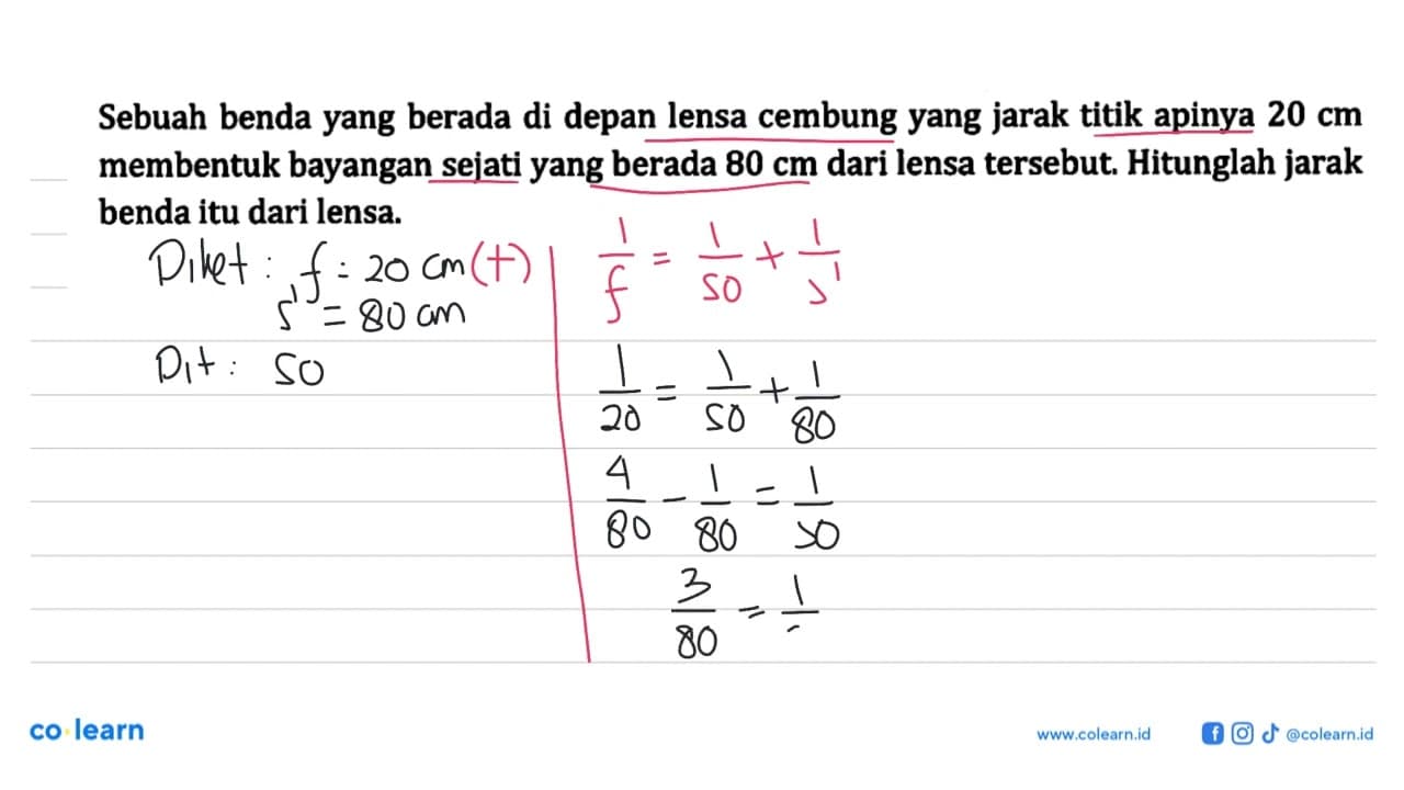 Sebuah benda yang berada di depan lensa cembung yang jarak