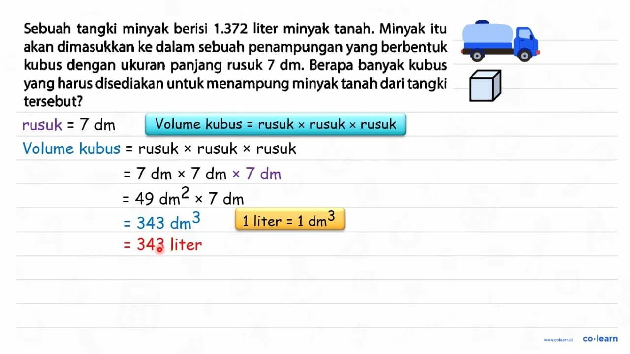 Sebuah tangki minyak berisi 1.372 liter minyak tanah.