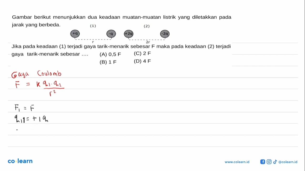 Gambar berikut menunjukkan dua keadaan muatan-muatan