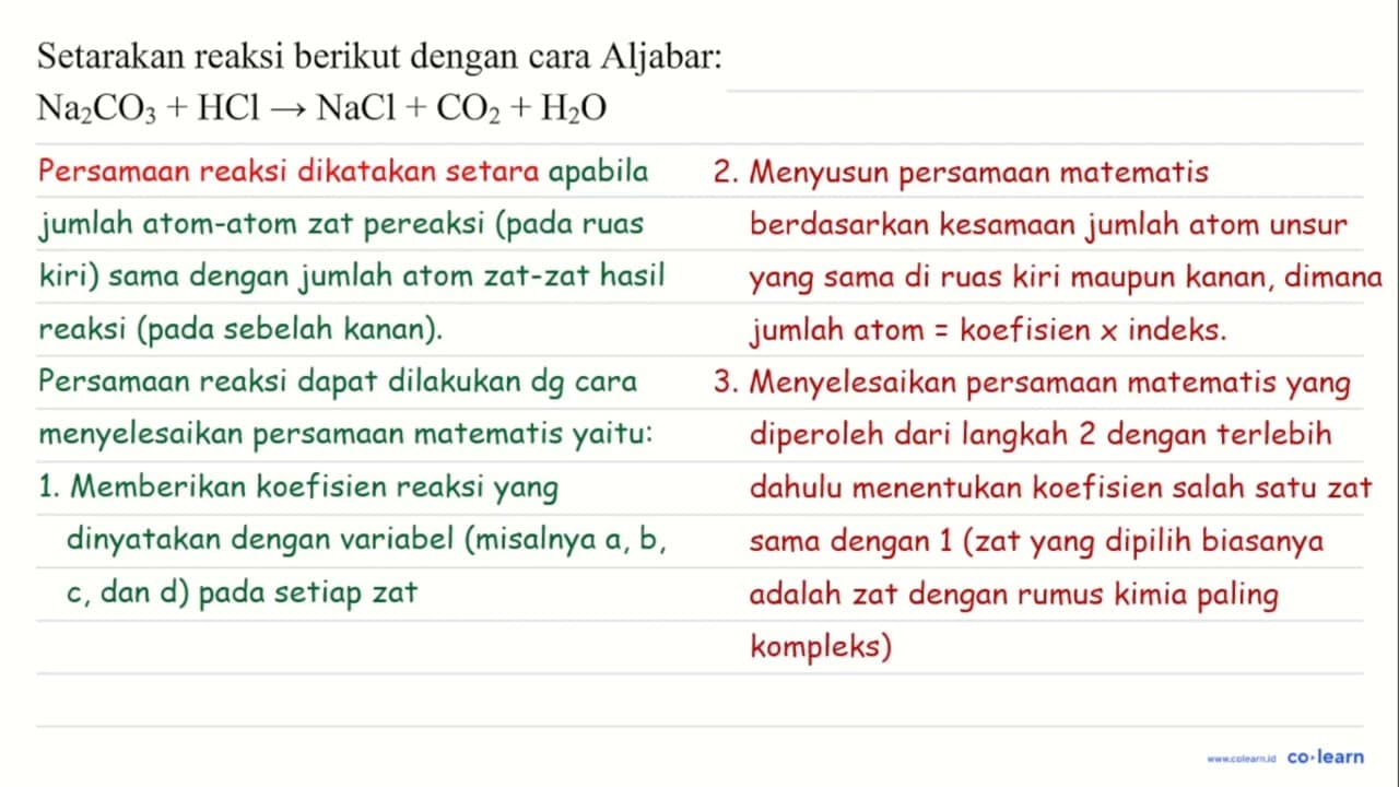 Setarakan reaksi berikut dengan cara Aljabar: Na_(2)