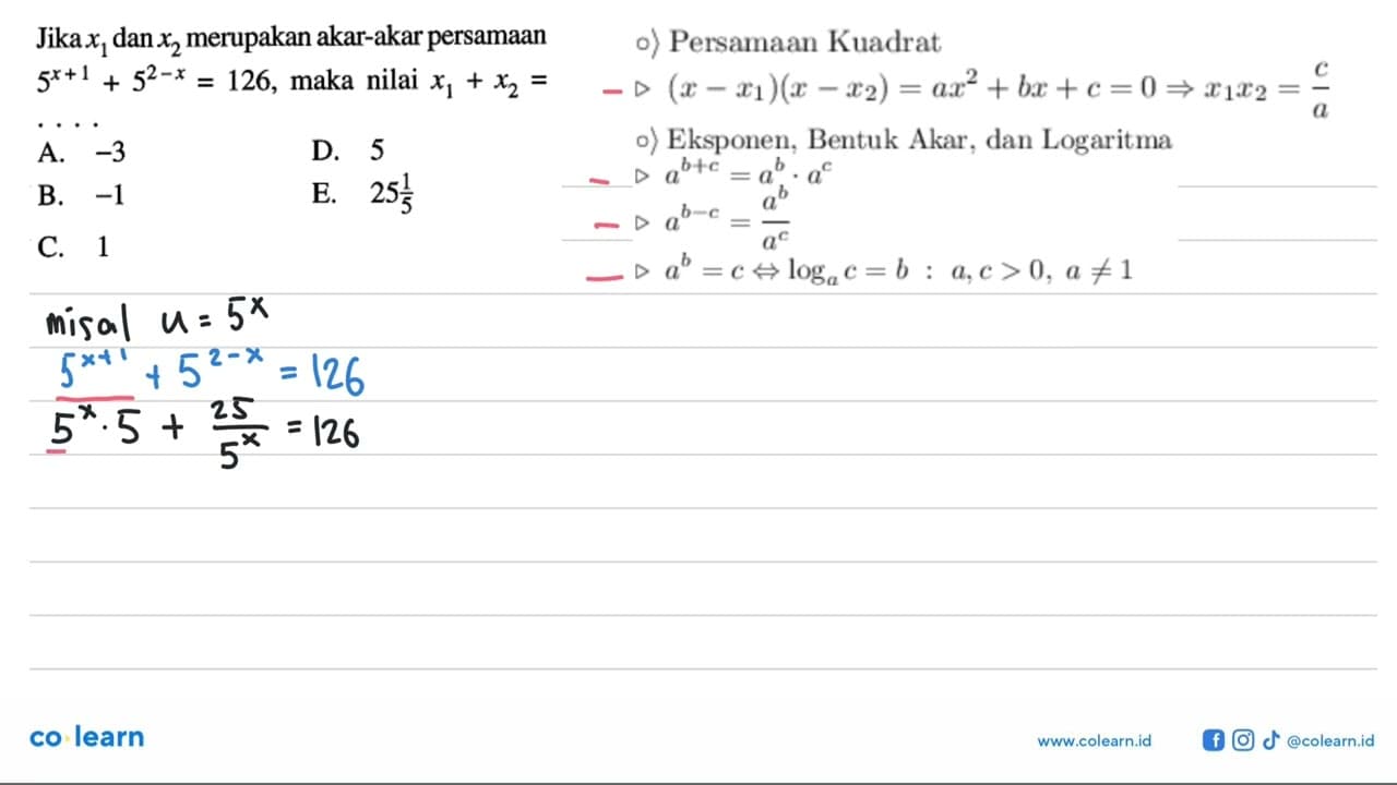 Jika x1 dan x2 merupakan akar-akar persamaan