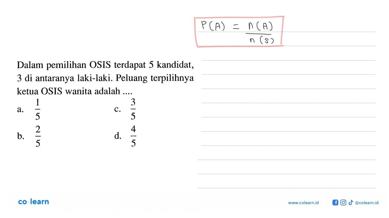 Dalam pemilihan OSIS terdapat 5 kandidat, 3 di antaranya