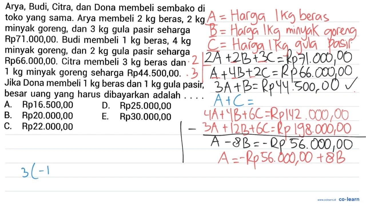 Arya, Budi, Citra, dan Dona membeli sembako di toko yang