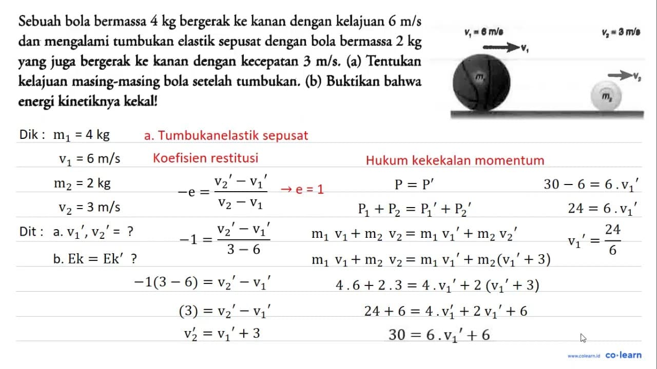 Sebuah bola bermassa 4 kg bergerak ke kanan dengan kelajuan