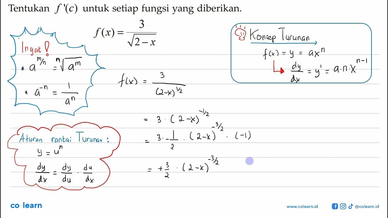 Tentukan f'(c) untuk setiap fungsi yang