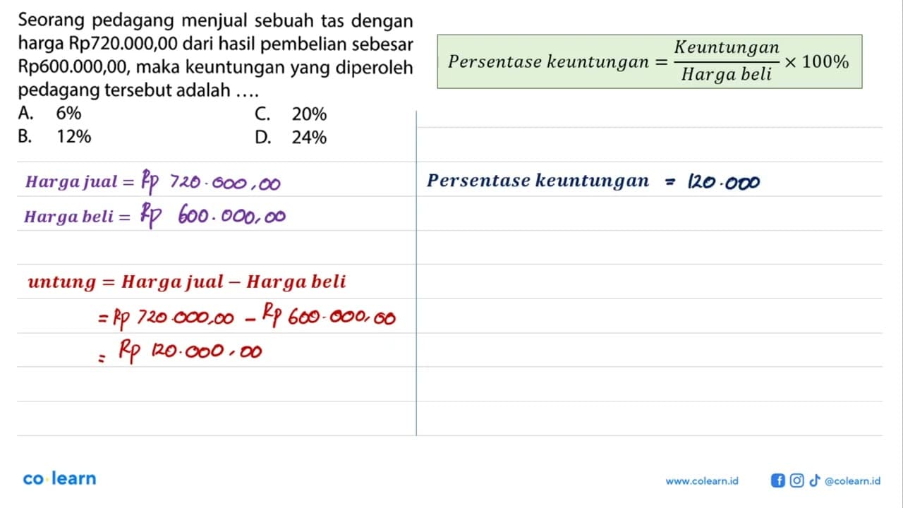 Seorang pedagang menjual sebuah tas dengan harga