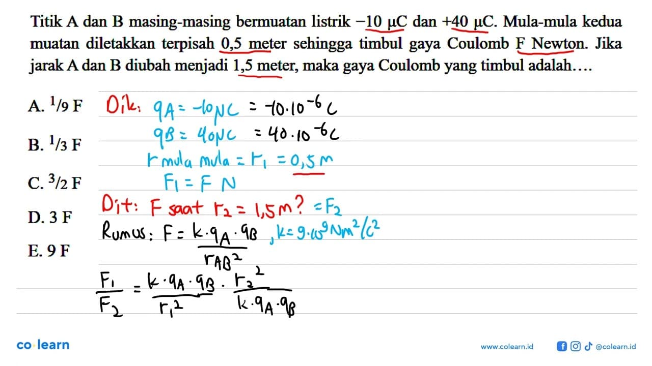 Titik A dan B masing-masing bermuatan listrik -10 mu C dan