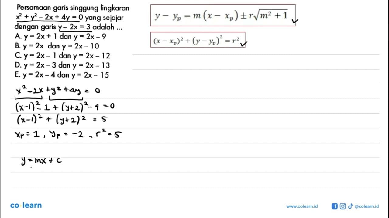 Persamaan garis singgung lingkaran x^2+y^2-2x+4y=0 yang