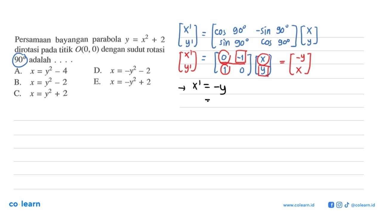 Persamaan bayangan parabola y=x^2+2 dirotasi pada titik