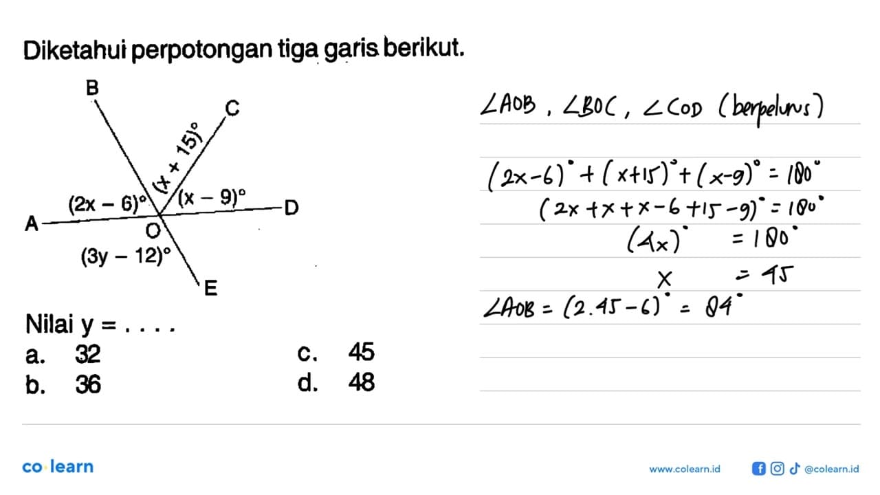 Diketahui perpotongan tiga garis berikut.(2x-6) (3y-12)