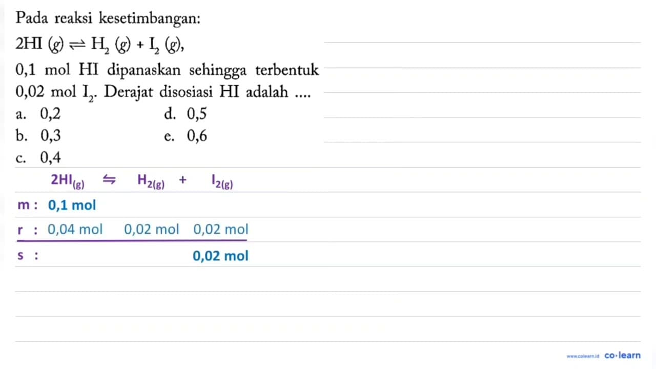 Pada reaksi kesetimbangan: 2 HI(g) leftharpoons