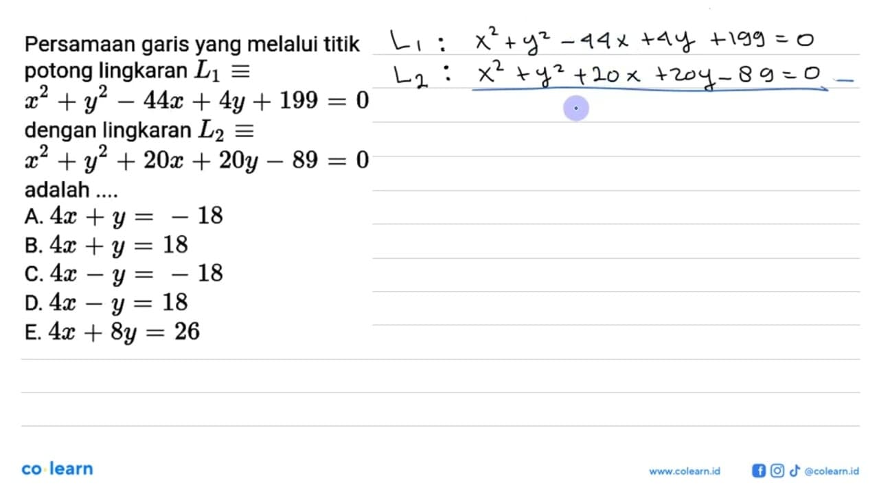 Persamaan garis yang melalui titik potong lingkaran