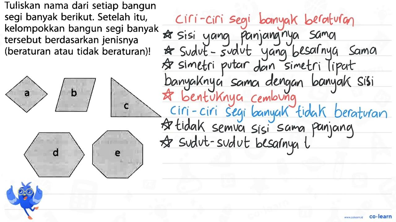 Tuliskan nama dari setiap bangun segi banyak berikut.