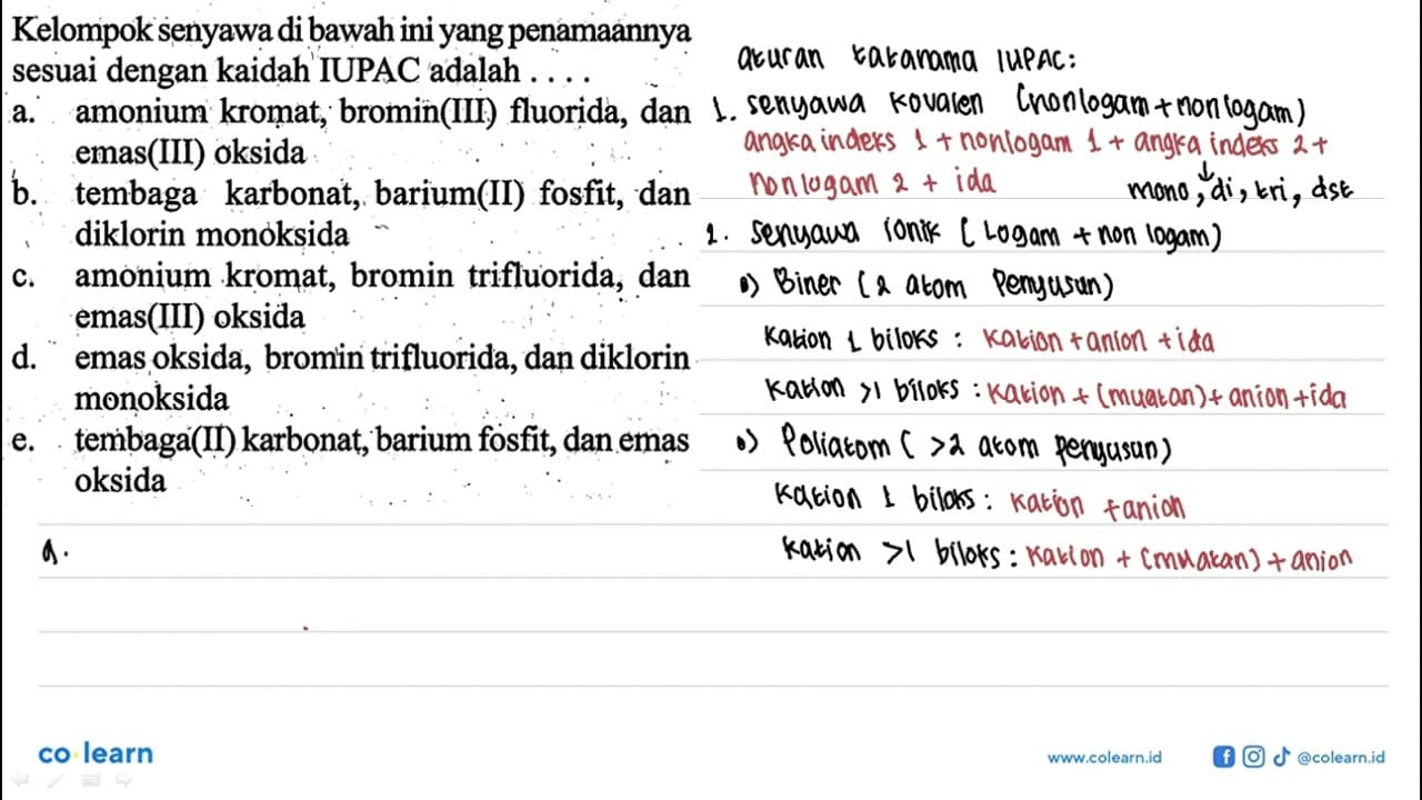 Kelompok senyawa di bawah ini yang penamaannya sesuai