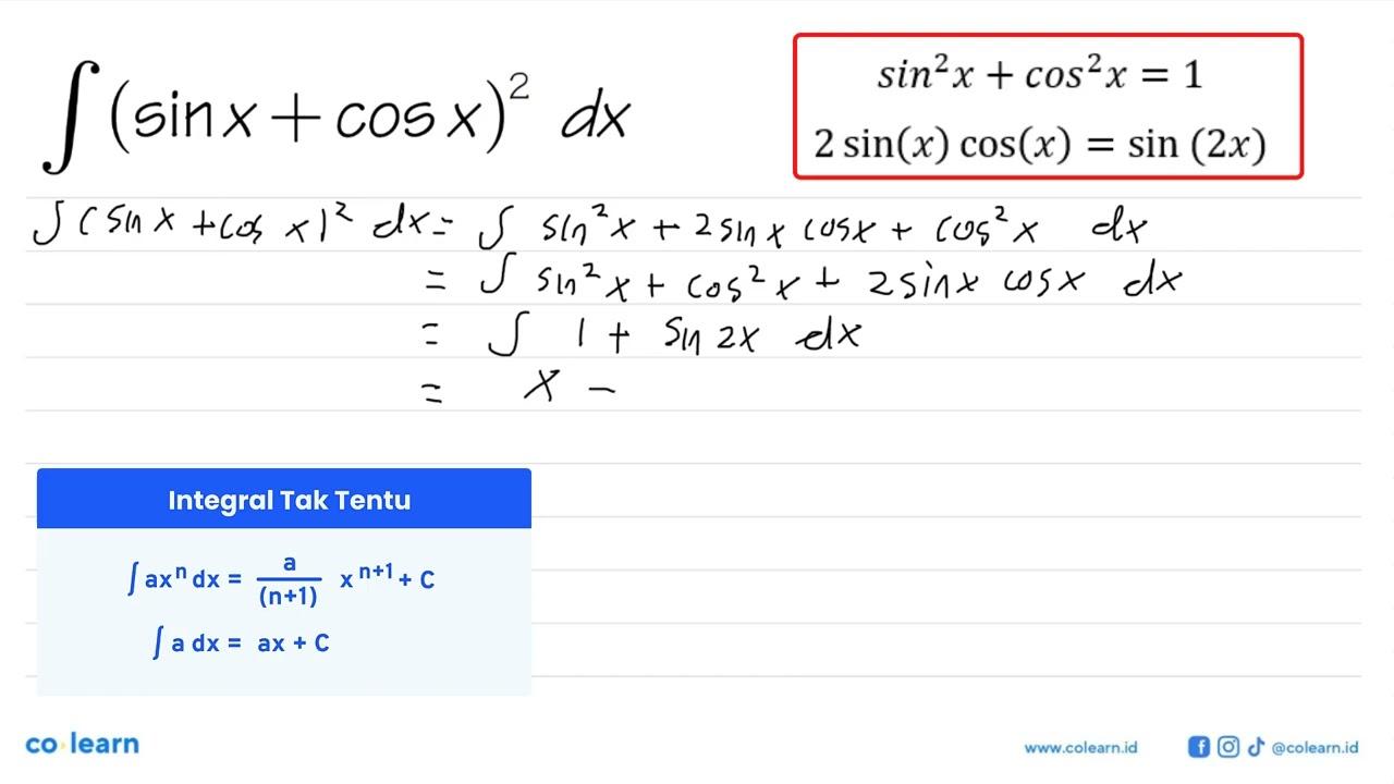 integral (sin x+cos x)^2 dx