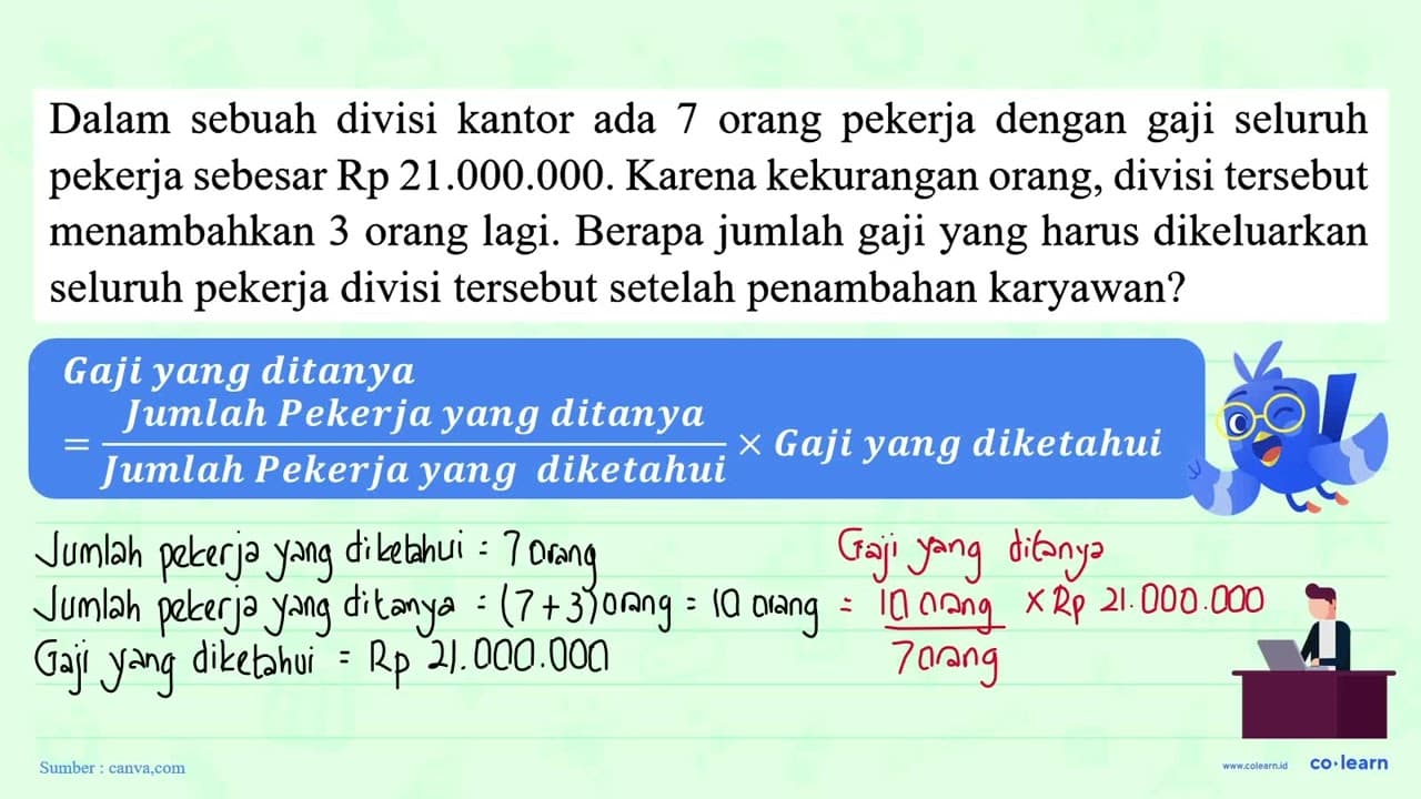 Dalam sebuah divisi kantor ada 7 orang pekerja dengan gaji