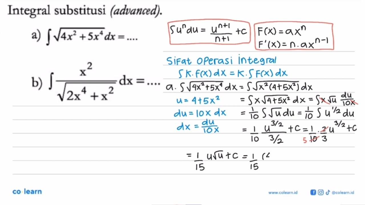 Integral substitusi (advanced).a) integral akar(4x^2 +