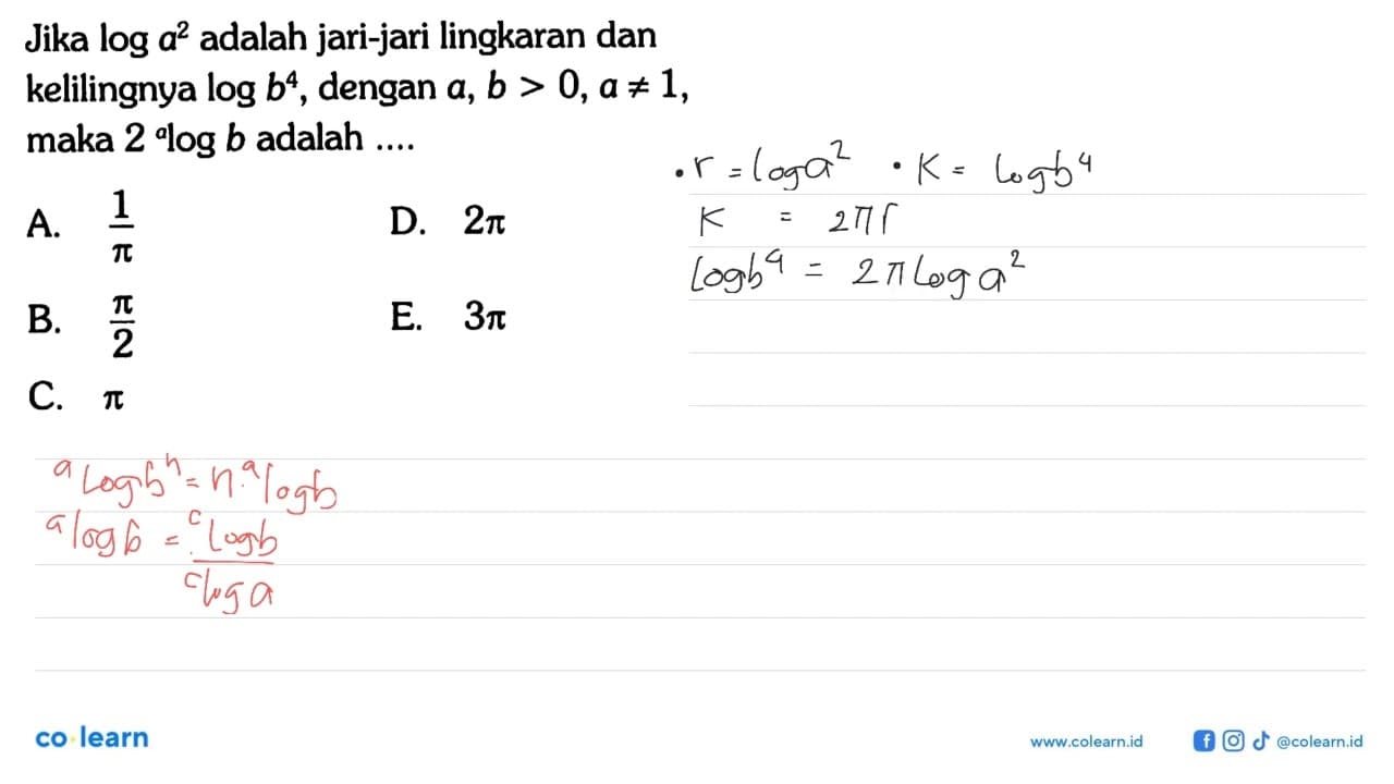 Jika loga^2 adalah jari-jari lingkaran dan kelilingnya