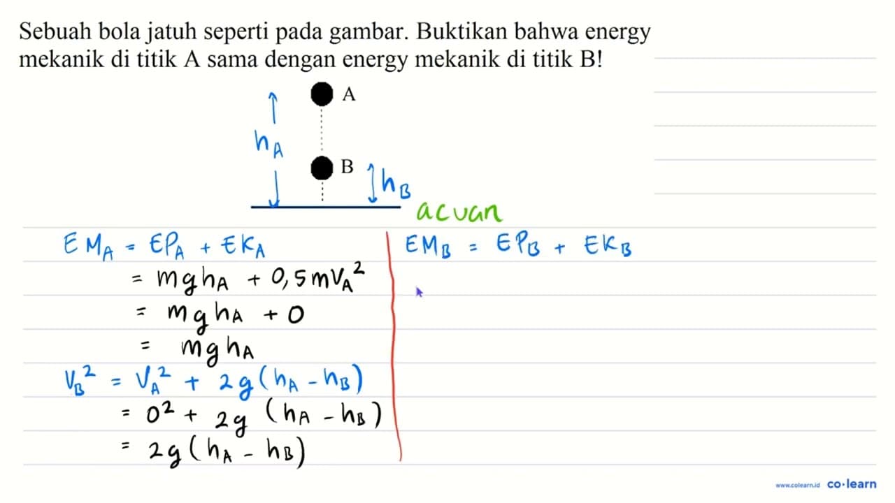 Sebuah bola jatuh seperti pada gambar. Buktikan bahwa