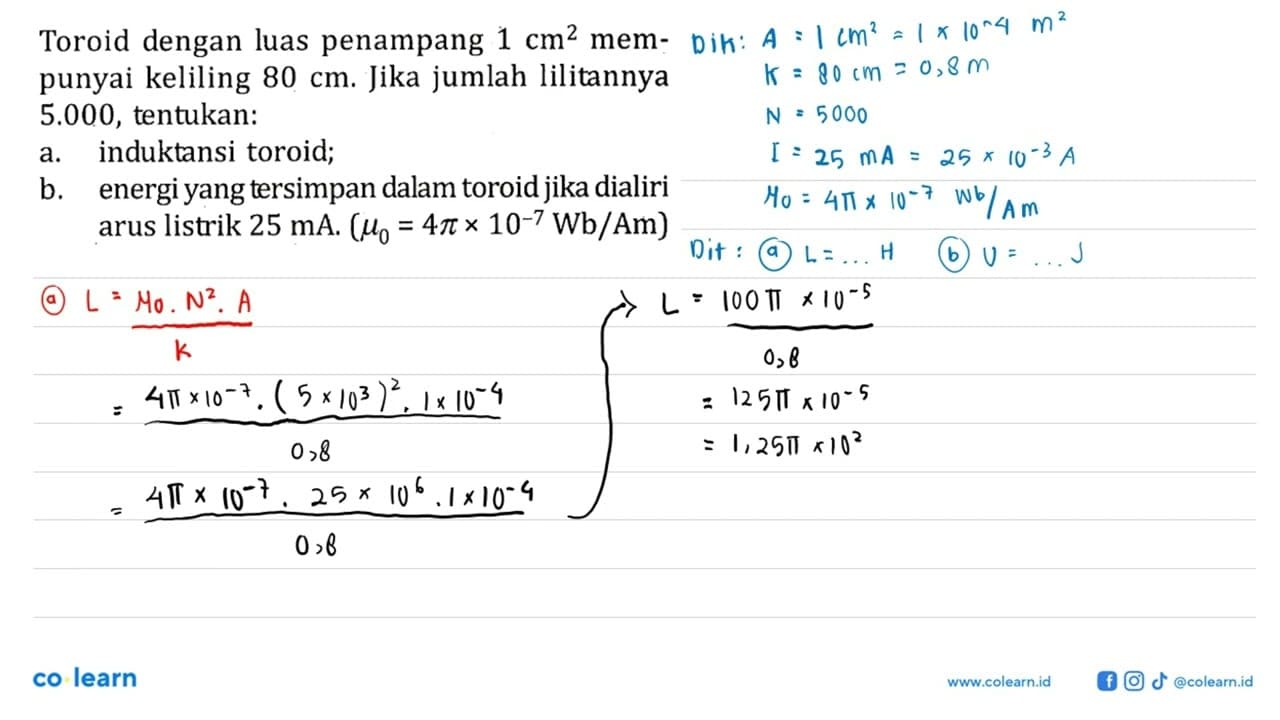 Toroid dengan luas penampang 1 cm^2 mempunyai keliling 80