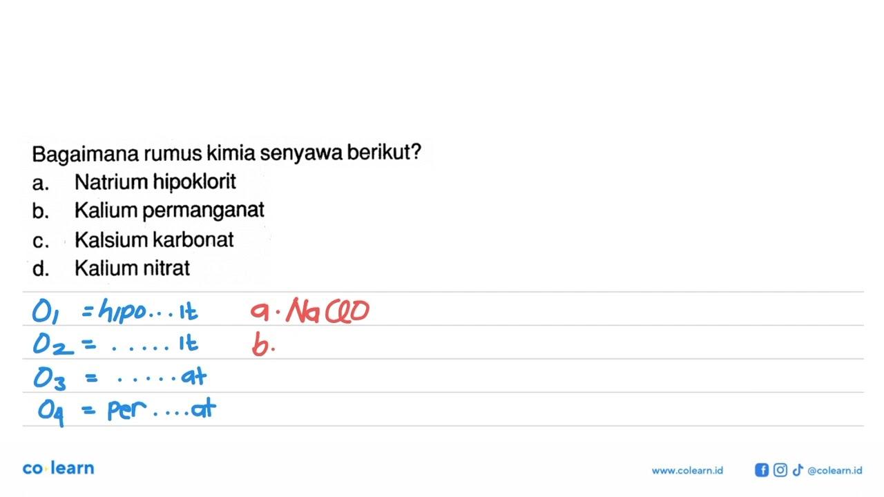 Bagaimana rumus kimia senyawa berikut?a. Natrium