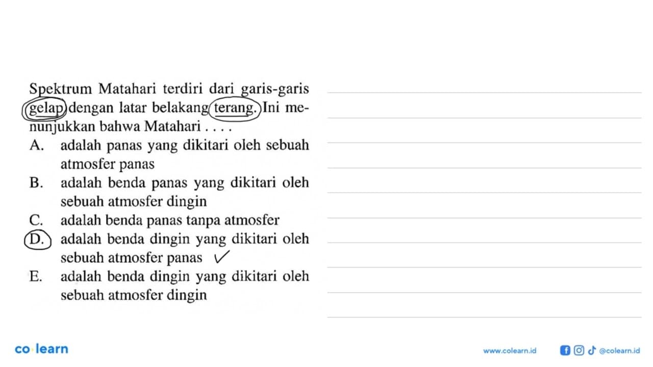 Spektrum Matahari terdiri dari garis-garis gelap dengan