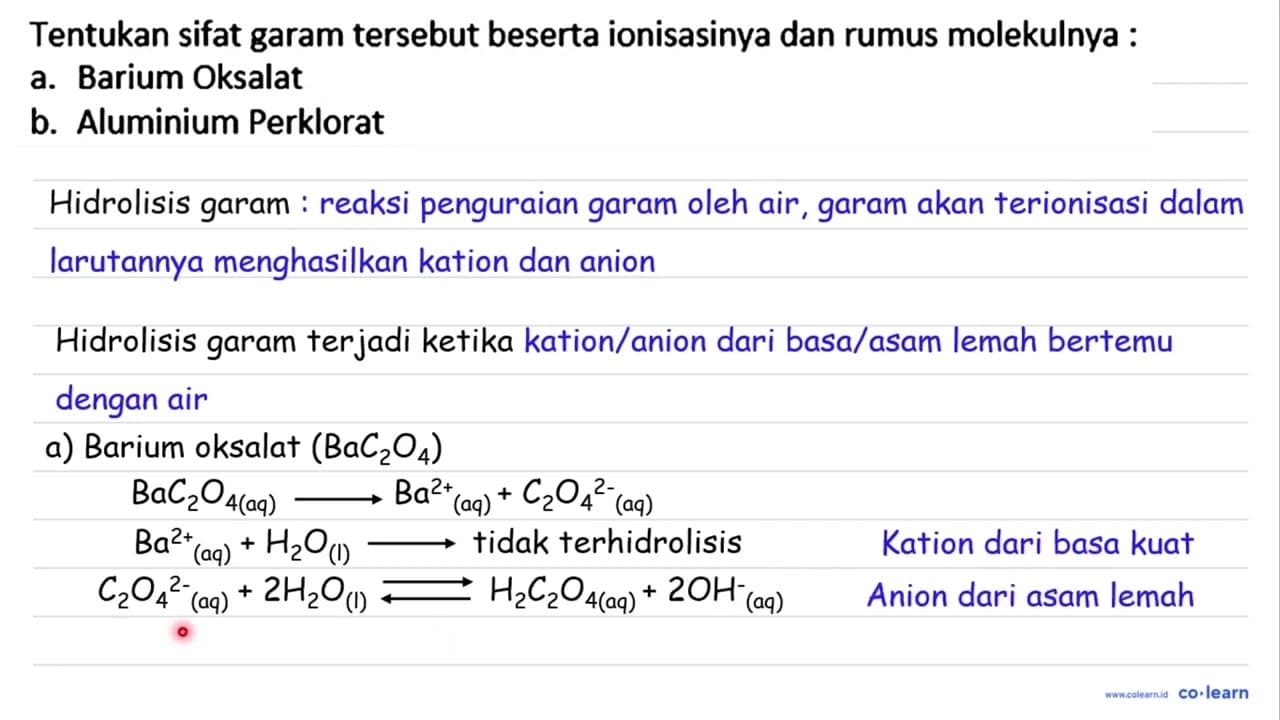 Tentukan sifat garam tersebut beserta ionisasinya dan rumus