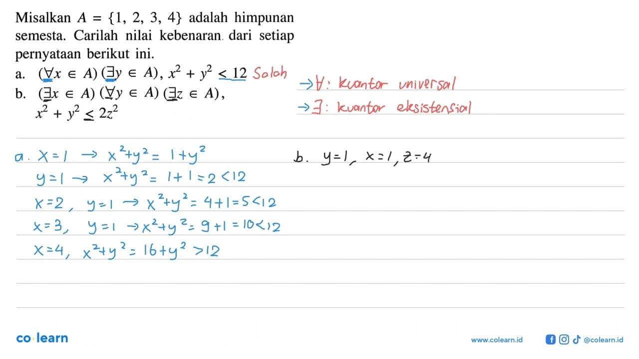 Misalkan A={1,2,3,4} adalah himpunan semesta. Carilah nilai