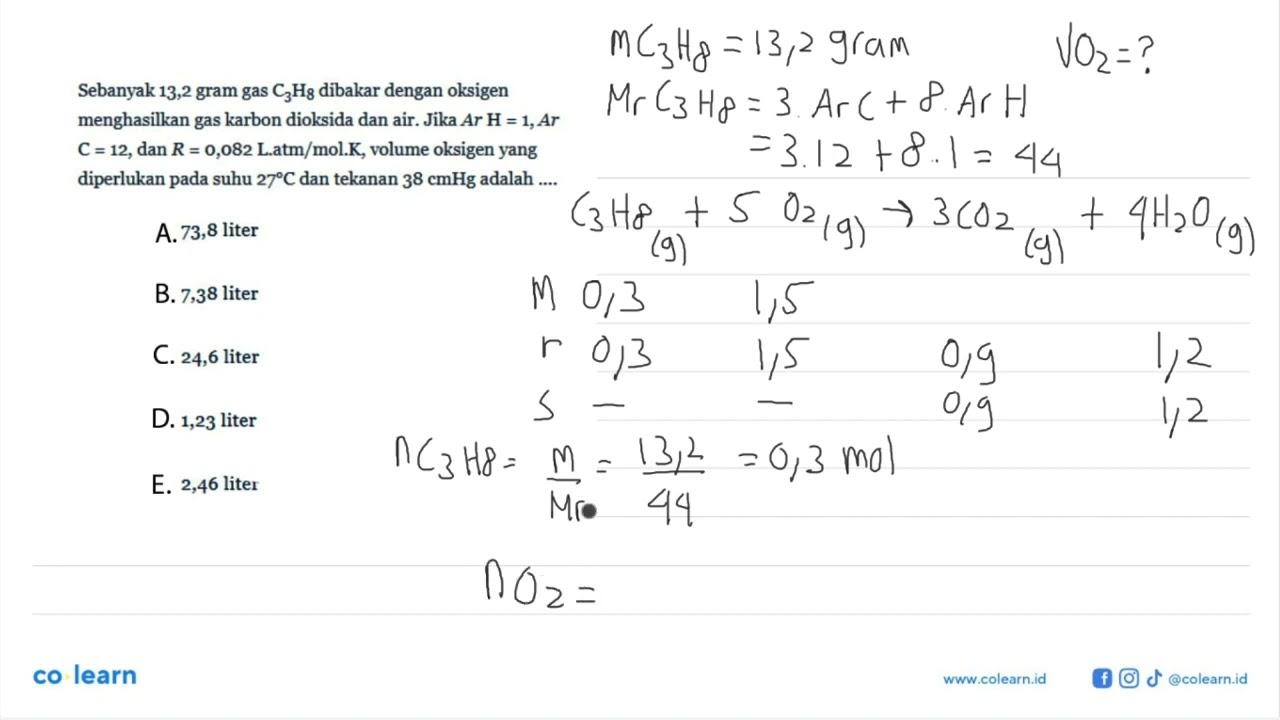 Sebanyak 13,2 gram gas C3H8 dibakar dengan oksigen