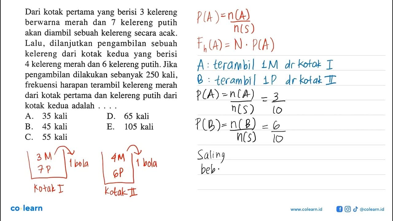 Dari kotak pertama yang berisi 3 kelereng berwarna merah