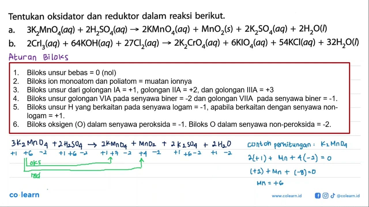 Tentukan oksidator dan reduktor dalam reaksi berikut. a.